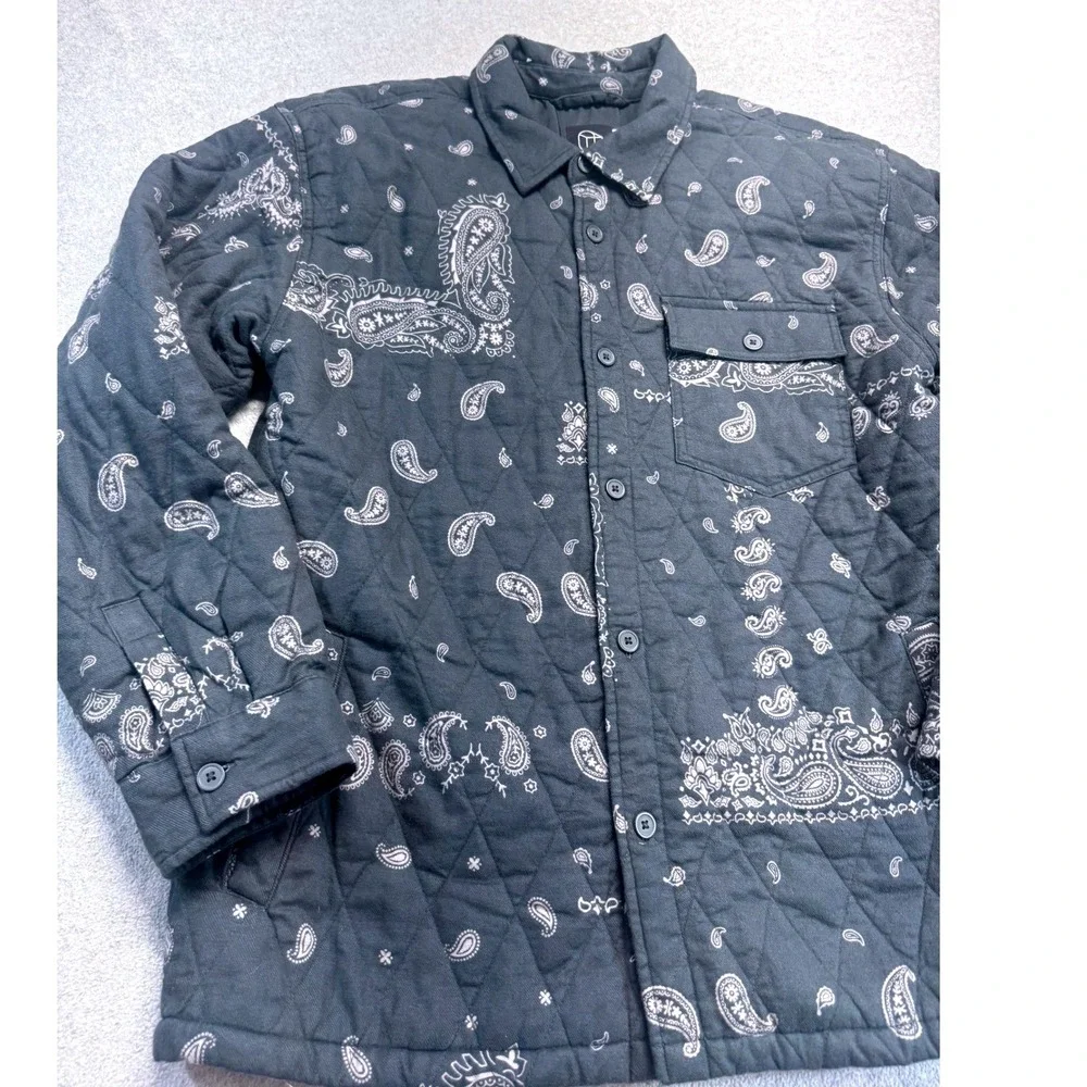 Original Use Quilted Shirt Jacket Mens Medium Black Paisley Bandana Shacket